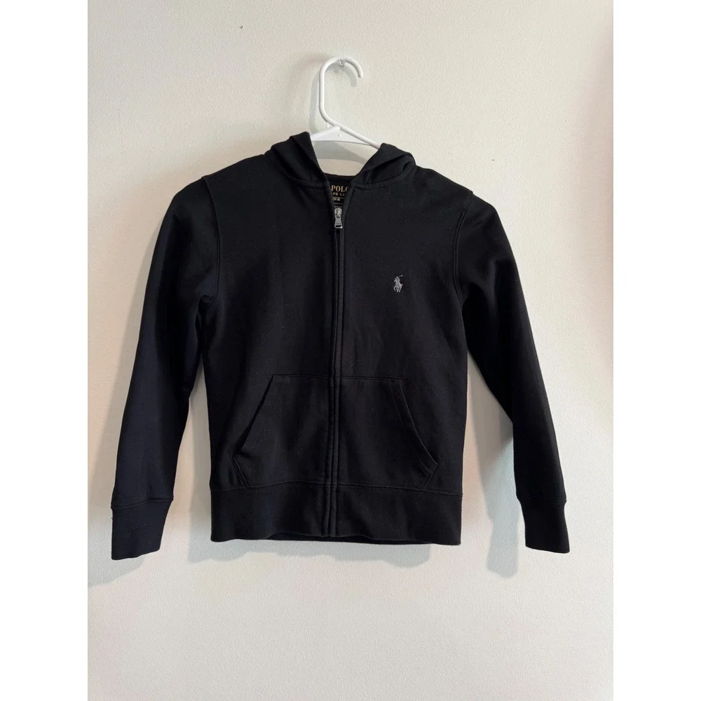 Polo Ralph Lauren Zip Up Hoodie Boys Size 8 Black Embroidered Pony Logo